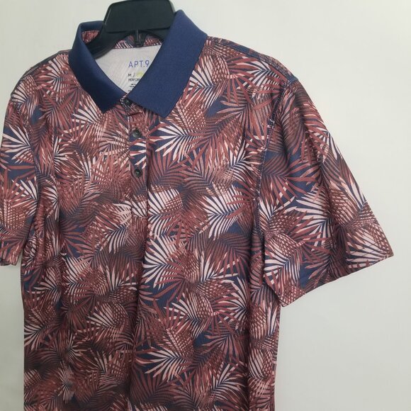 Apt 9 Men M Short Sleeve Hawaiian Premiere Flex Polo Shirt Blue Maroon Pink - Picture 4 of 12